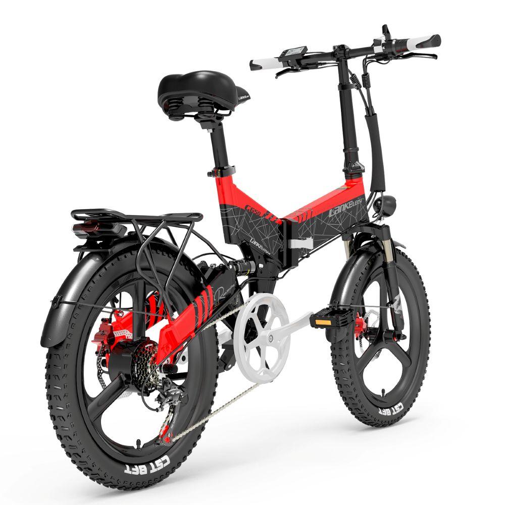 LANKELEISI G650 foldable electric bicycle features a 500W motor, 48V 12.8Ah battery, a top speed of 35km/h, a range of 110km, 20*2.4 inch tires.
