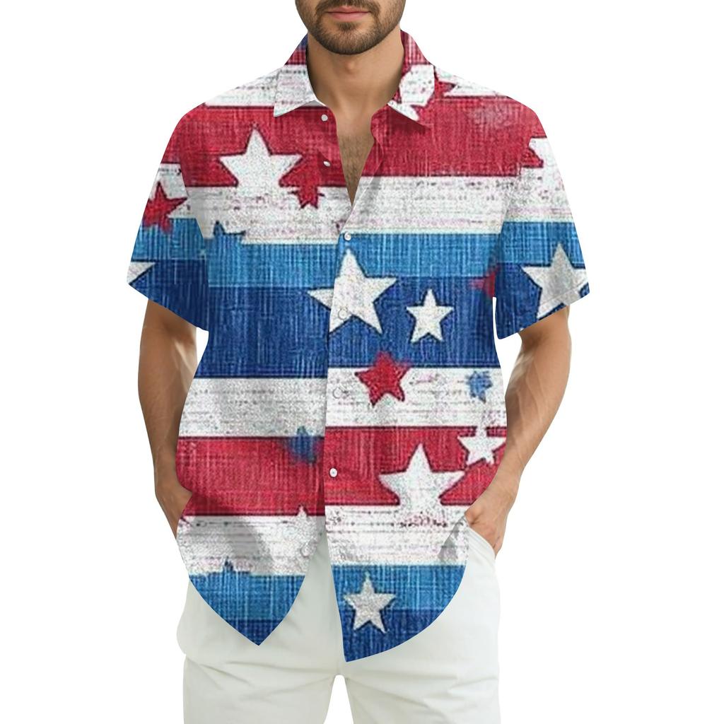 Men's Casual Casual Independence Day Print Short-sleeved Shirt