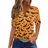 Women's T Shirt Halloween Print Button Short Sleeve Daily Weekend Fashion Basic V- Neck Regular Top