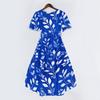 Women's Casual V Neck Short Sleeve Floral Print Dress Lightweight Summer Midi Dress with Elastic Waist and Flared Skirt for Daily Wear