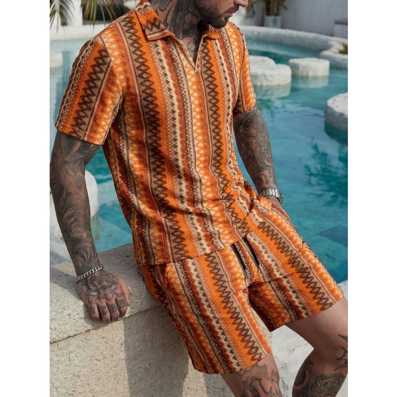 Summer Fashion Knitted Crochet Lapel Men's Short Sleeved Casual Vacation Polo Shirt