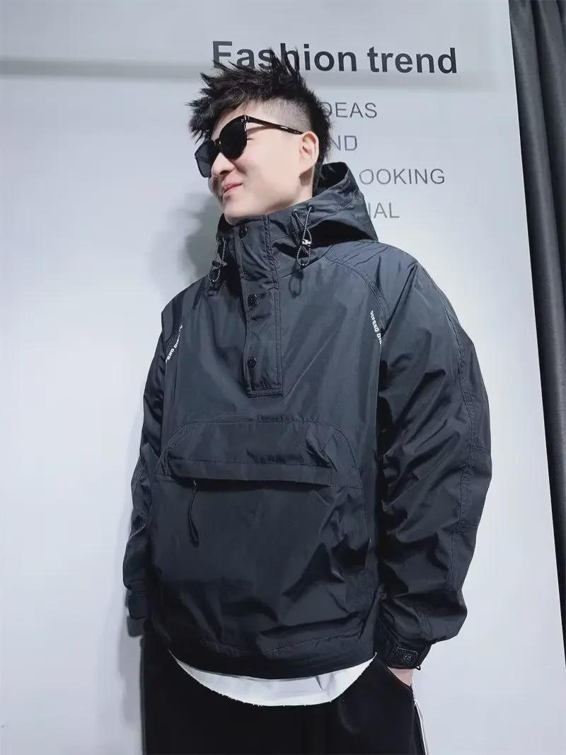 

Мужская водонепроницаемая куртка с капюшоном и полумолнией - универсальная повседневная верхняя одежда на весну/осень 2XL