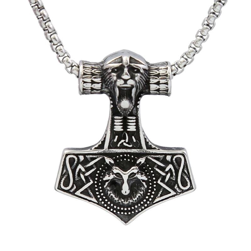 Vikings Thor Hammer Pendant Stainless Steel Mjolnir Necklace Nordic Rune Vegvisir Jewelry Popular Norse Scandinavian