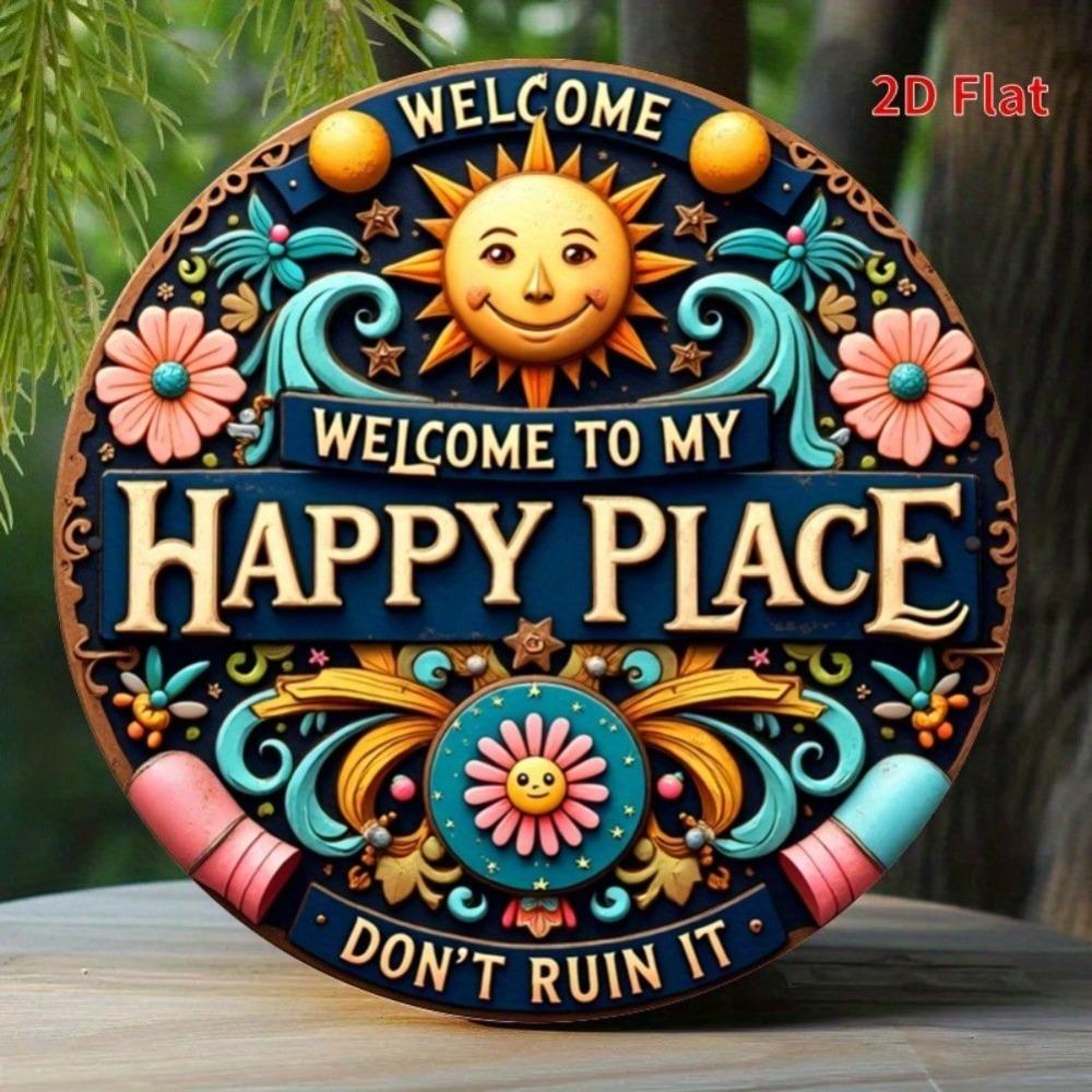 Vintage Welcome Sign Round Iron Wall Art for Patio Garage Door Decoration Halloween Home Decor