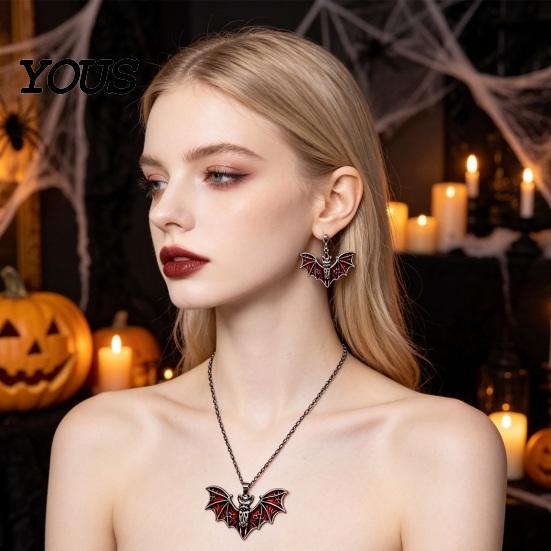 Cool Niche Jewelry for Parties Gothic Bat Halloween Accessory, Vintage Punk Necklace, Viking Metal Vampire Theme Style Dangle Drop Earrings