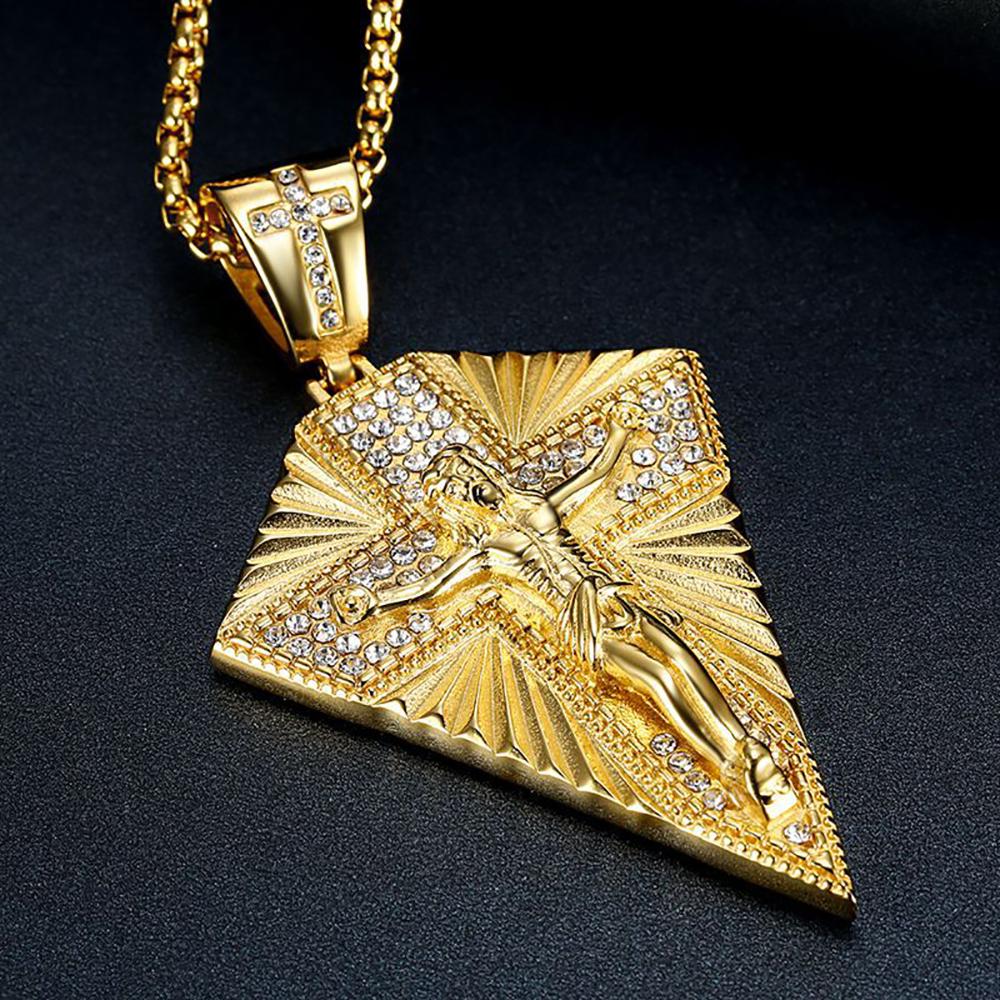 Big Crucifix Jesus Cross Pendant Male Gold Color Stainless Steel Christian Necklaces for Men Religious Fashion Jewelry Gift