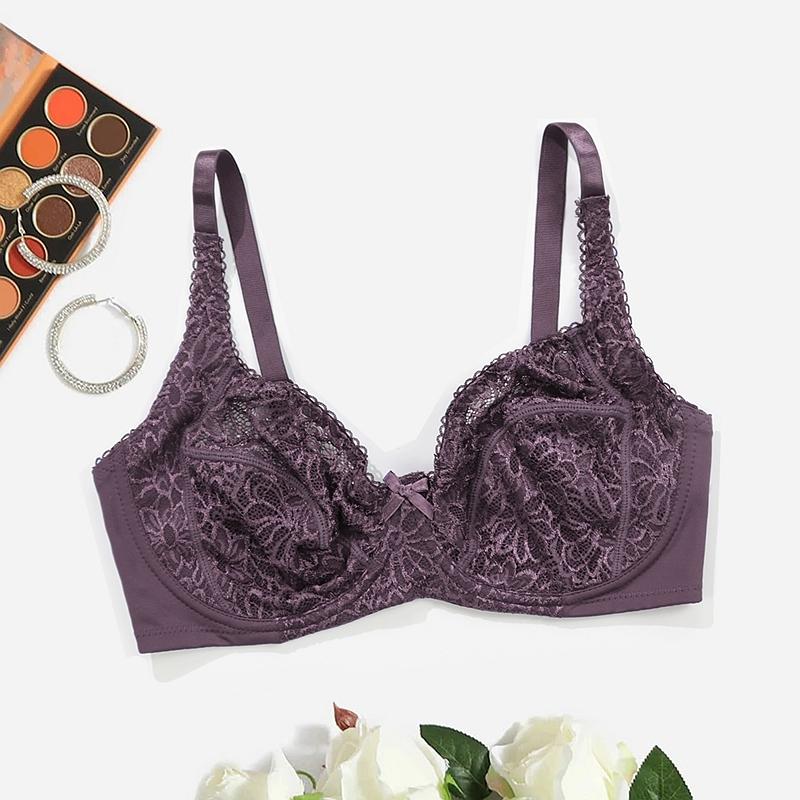 Women Plus Size Bras Lace Bralette with Wire No Foam Pad Thin Brassiere 75C-100C 80D-105D