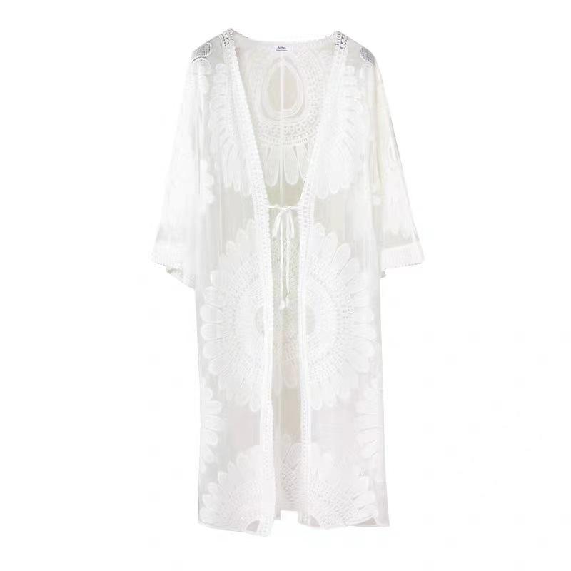 Plus Size Lace Cardigan Bikini Cover-Up - Extra Long, Lightweight Mesh