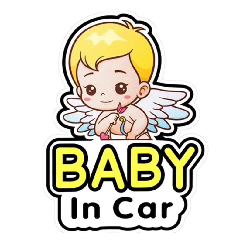 Car Warning Sticker Baby In Car Cupid Angel Graphics Decal for Car Window Safety Reminder Car decals 1/2PCS