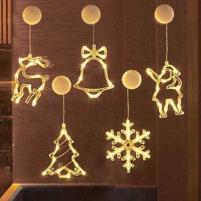 Lumini decorative de Crăciun cu LED - Om de zăpadă, Brad, Clopoței și Stea Lumini cu ventuză pentru fereastră
