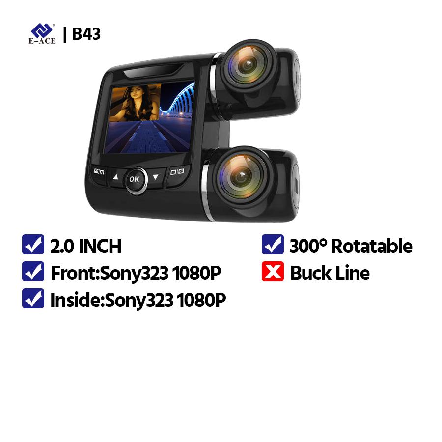 

E-ACE B43 Автомобильный видеорегистратор Мини 2 дюйма Двойная линза 1080P+1080P Ночное видение Датчик Sony IMX323 Видеорегистратор Видеокамера NO TF Card