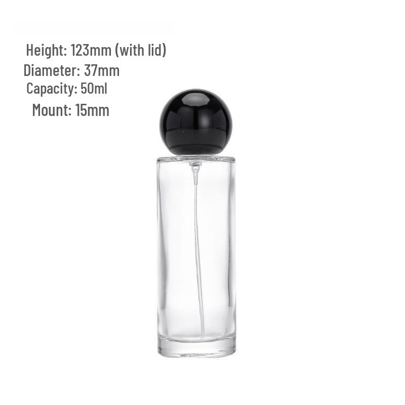 50ml Glass Empty Perfume Bottle with Round Ball Cap and Spray, Transparent Decanter for 15 Crimp Neck Fragrance.