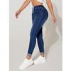 High Waist Stretch Denim Jeans für Damen mit Kordelzug Taille Bleistifthose Pantalones De Mujer