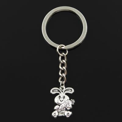 Fashion 30mm Key Ring Metal Key Chain Keychain Jewelry Antique Silver Color Plated Rabbit Bunny Carrot Easter 21x15mm Pendant