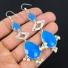 925 Sterling Silver Pear Natural Aqua Chalcedony Dangle Drop Earrings Jewelry