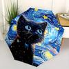 1pc Starry Night Kitten Pattern Automatic 3-Fold Umbrella, 8 Steel Frames, High-Value Folding Umbrella, Suitable for Office, Travel and Outdoor A