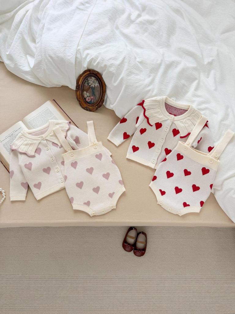 Baby Girl Strappy Romper & Peter Pan Collar Heart Jacket Set - Autumn/Winter Collection
