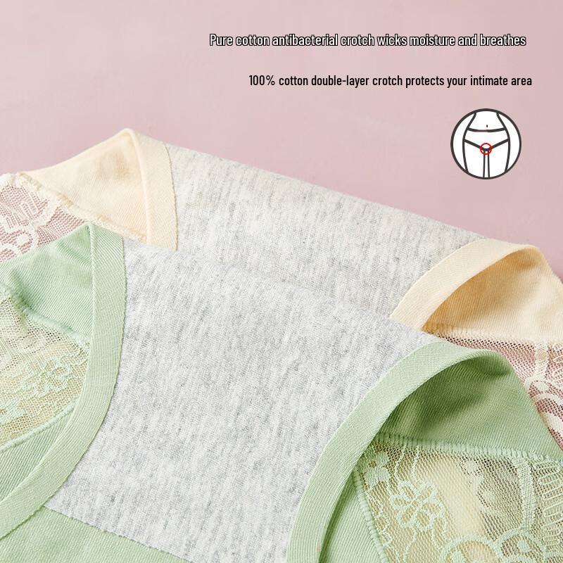 Langsha Women's High-Waist Tummy Control Lace Antibacterial Cotton Briefs