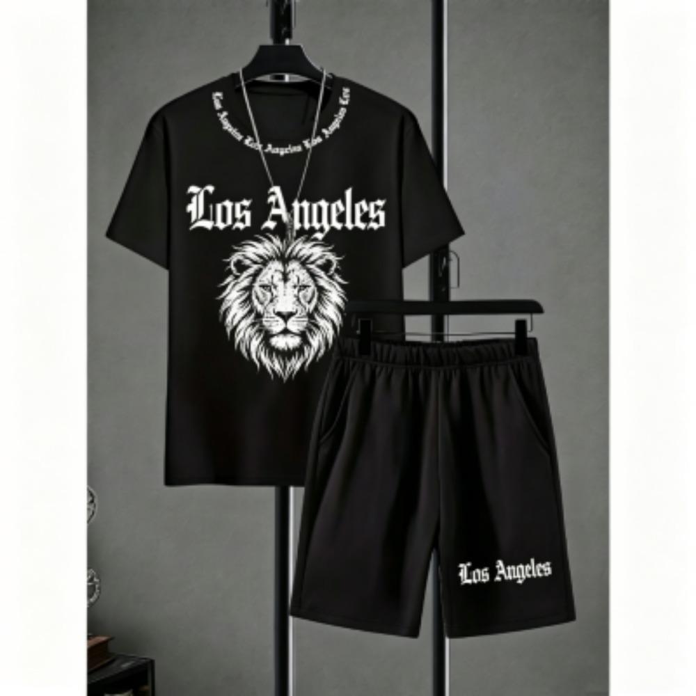 Fashion Men's Set Letter Stripe Printed Men's T-shirt and Shorts 2 Piece Set Summer Casual Outdoor Men's and Women's T-shirt Sets