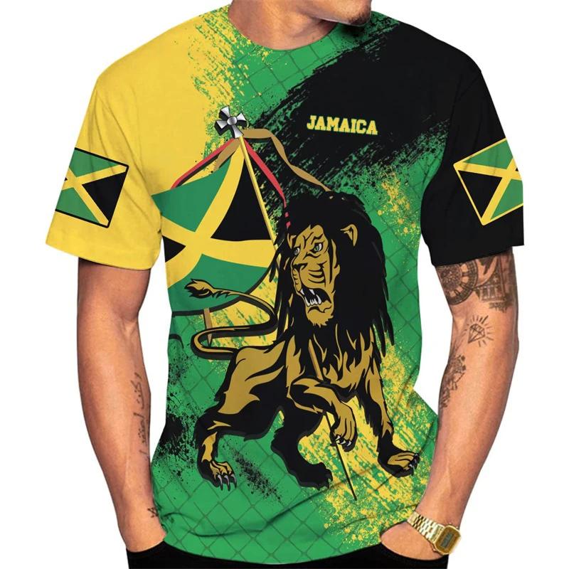 Jamaica Flag Emblem Graphic T Shirt For Men 3D Print Jamaican T-Shirt Tops Short Sleeve O Neck Mens Tee Shirts Streetwear