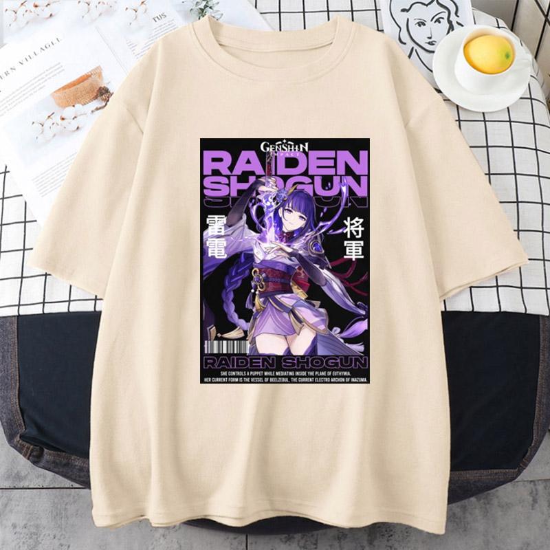 Genshin Impact - Tričko Raiden Shogun Anime Unsiex Krátký rukáv Sportovní topy Volné tričko s grafikou