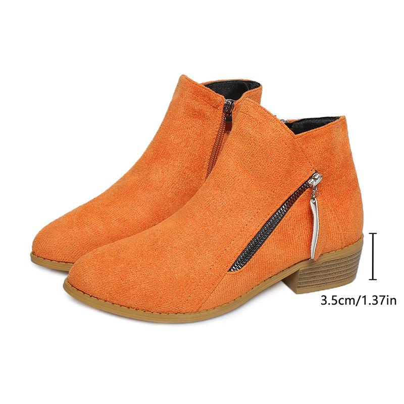Independent Station European Beautiful Women's Boots Foreign Trade Short Boots Side Zipper Square Heel Pointed Women Large Size Martin Boots Spot