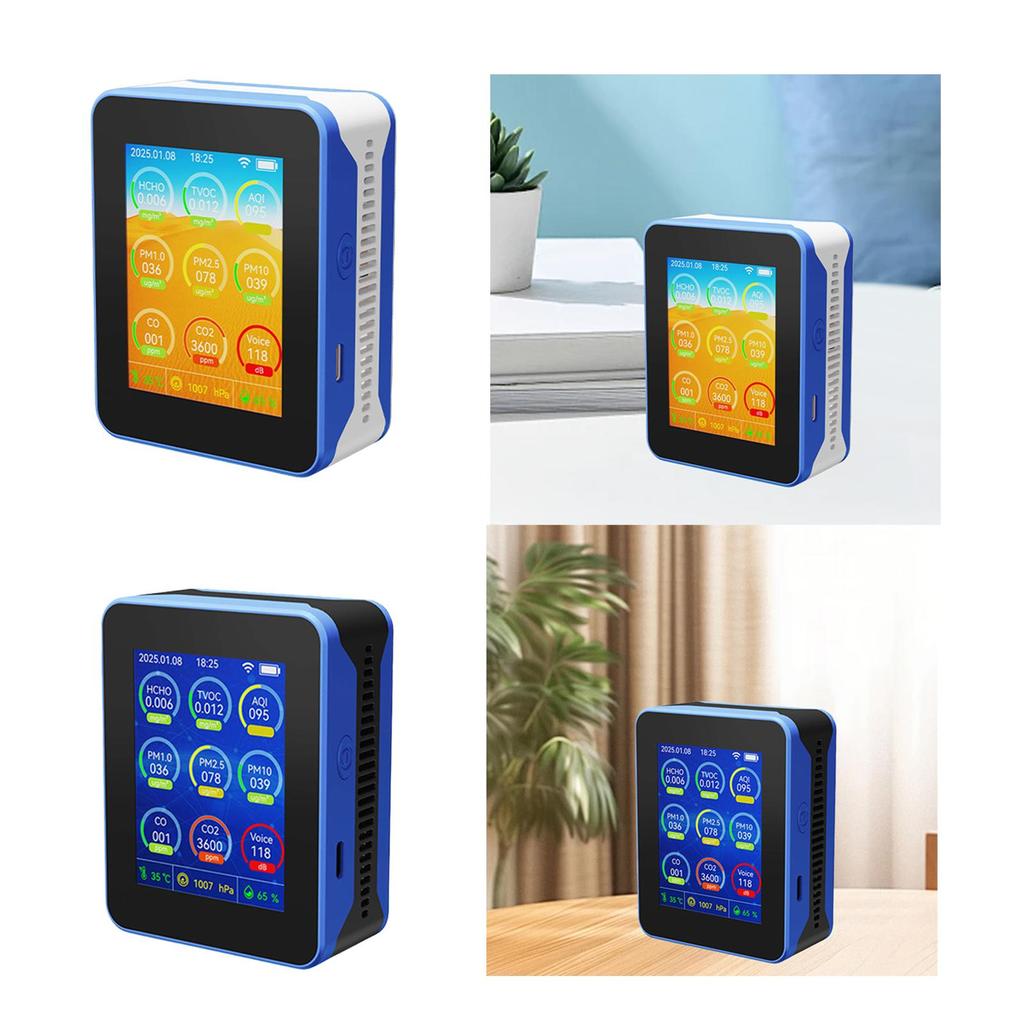Air Quality Monitor PM2.5 PM1.0 PM10 CO2 Formaldehyde Real Time Display Air Analyzer for Garden House School Greenhouse Yard