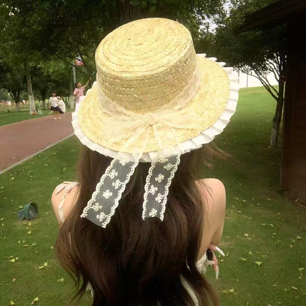 Bow Tulip Straw Hat Women's Summer French Fashion Sweet Versatile Seaside Beach Resort Sun Hat Tide