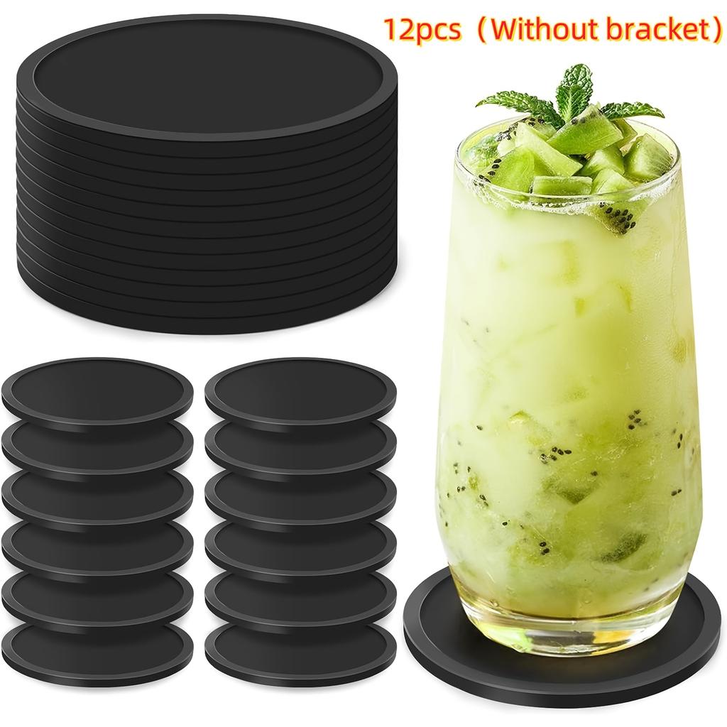 12PCS/Set Silicone Drinking Coasters Drink Coffee Cup Round Cup Mat With Holder Stand Jar Gripper Pads Tableware Accessories