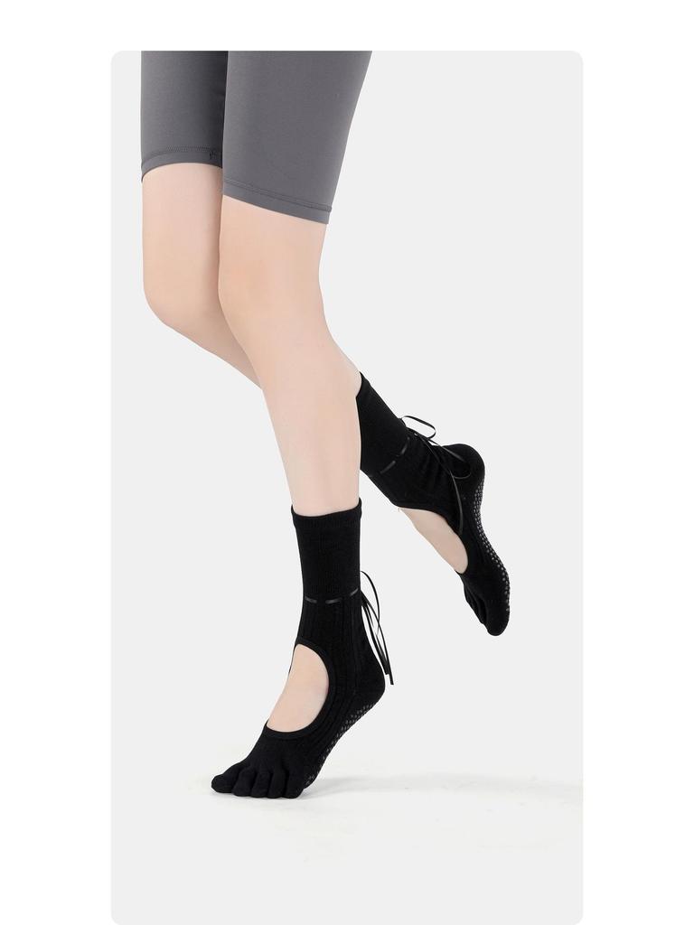 MEIKAN Dámské protiskluzové ponožky do půli lýtek s páskem a špičkou pro jógu