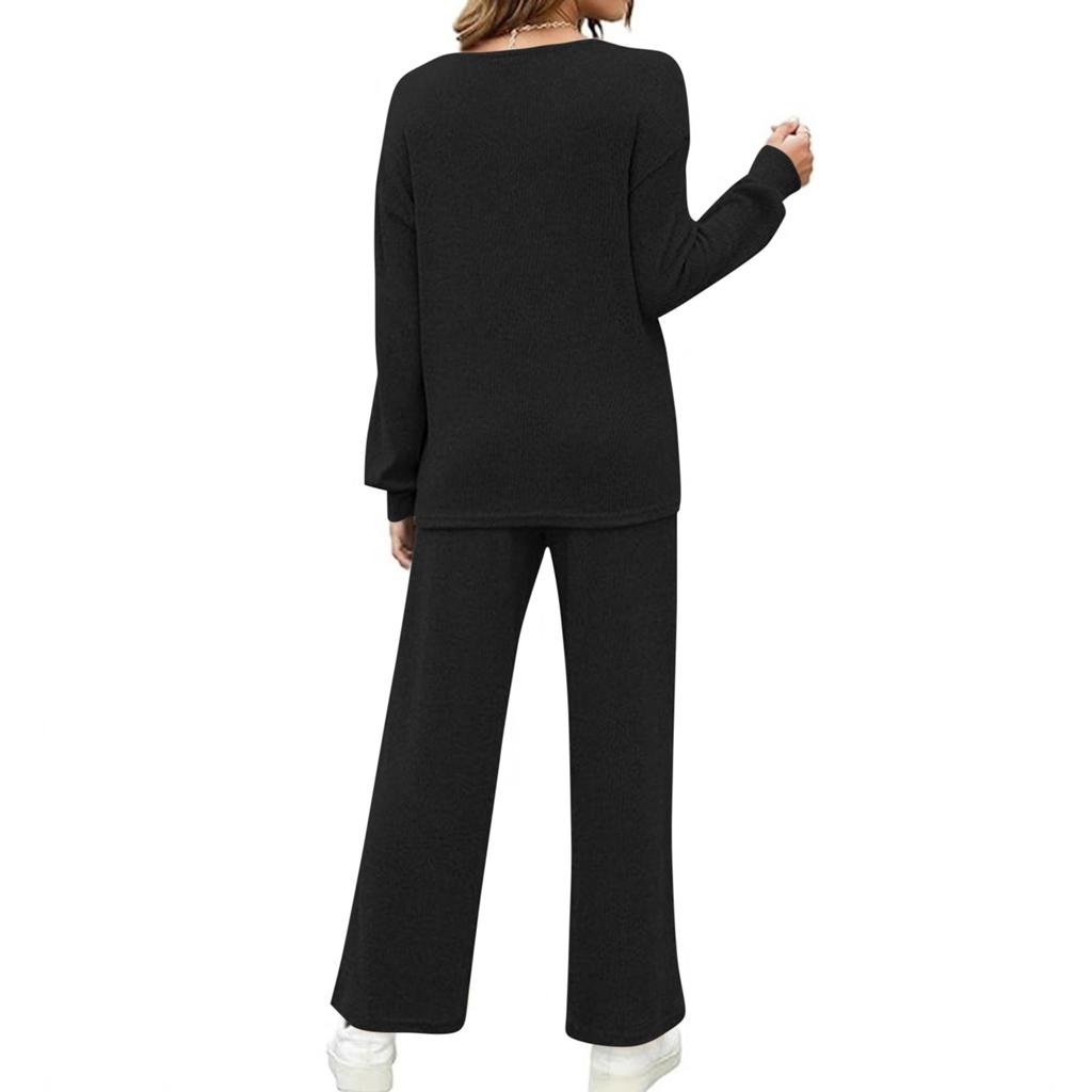 Women's Color Knit Loungewear Set Casual Relaxed Two-Piece Outfit