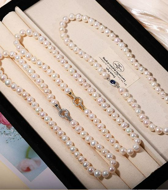 Zhuji Süßwasserperlen-Halskettenset für Damen - Echte Perlen Schlüsselbeinkette - Muttertagsgeschenk