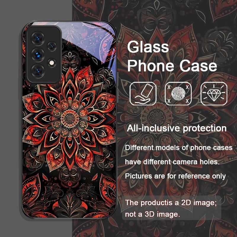 Vintage Mandala Lotusblumenmuster Gehärtetes Glas Handyhülle für Samsung Galaxy A56 A72 A55 A54 A53 A52 A36 A15 A14 A13 Cover