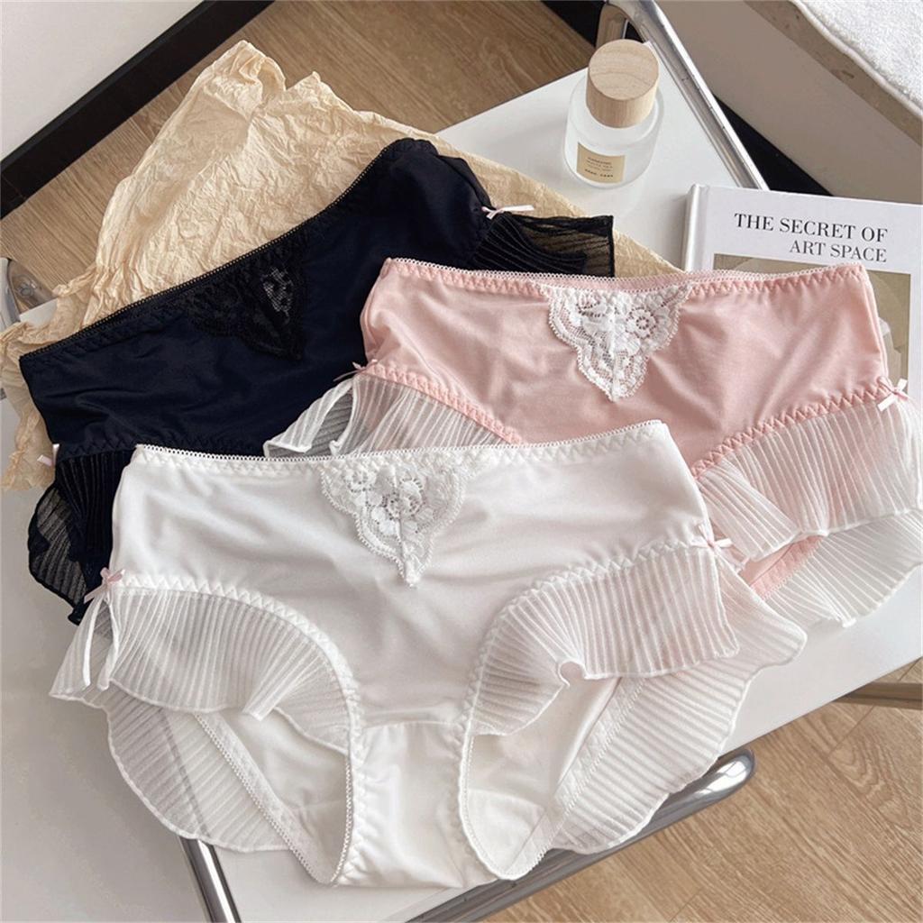 Japanese Underwear Fairy Ice Silk Thin High-end Silky Soft Sweet Mid Waist Comfortable Triangle Pants for Women