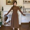 French Red Semi-High Neck Knit Slimming Dress - Long-Sleeved Autumn/Winter Fashion for Women