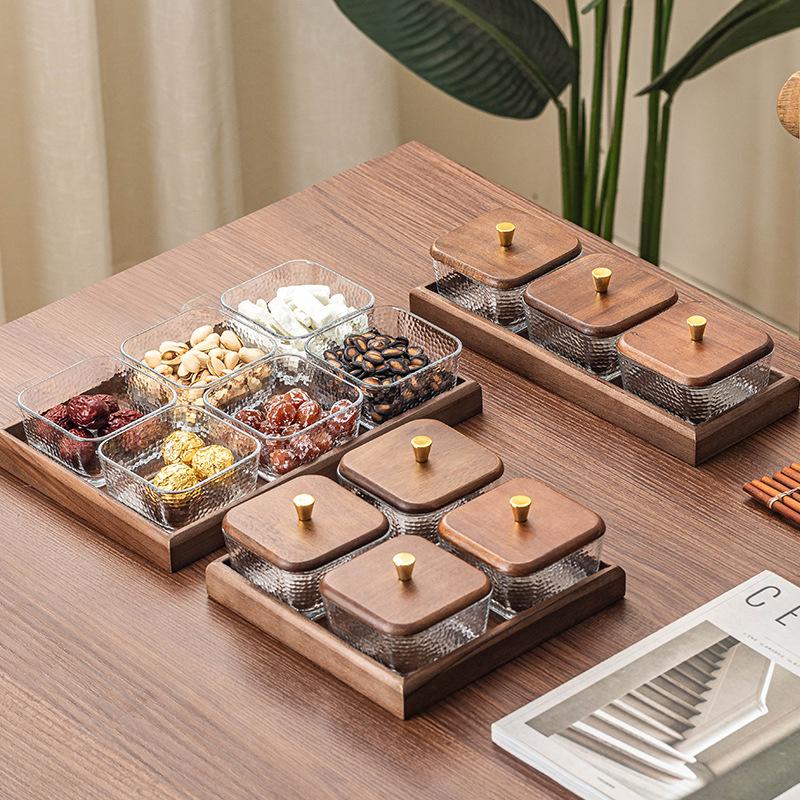 Creative Glass Walnut Fruit Bowl with Compartments for Snacks & Desserts