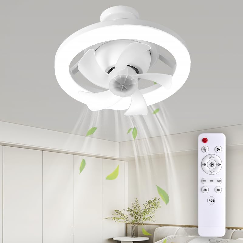 AOYIKO Rotating Ceiling Fan with Automatic Oscillating Mat Remote Color and Light 3 Speed Night Easy Quiet DC Heat Stylish Design for and Dressing No