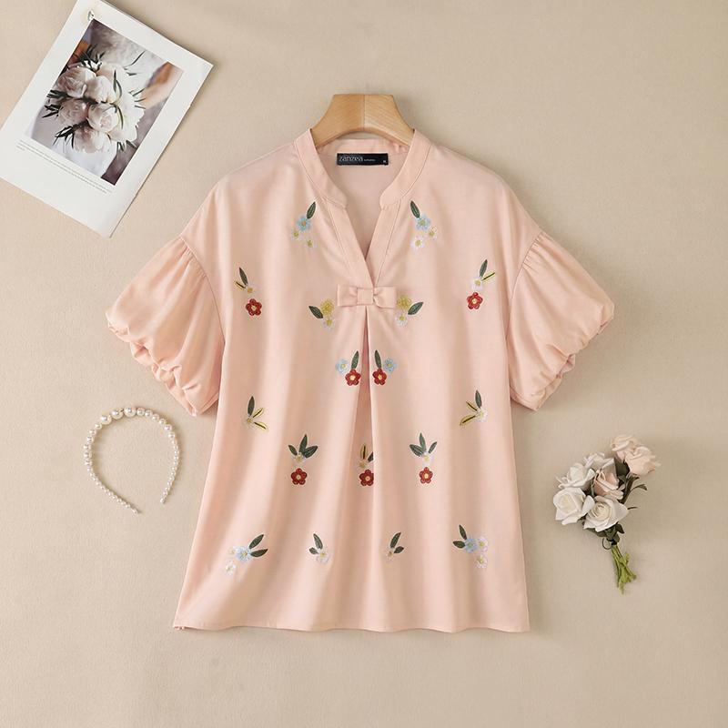 ZANZEA Women Casual V-Neck Loose Floral Print Short Sleeve Blouse