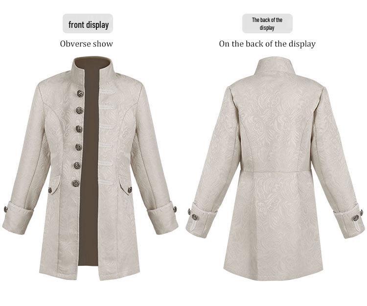 2022 European & American Men's and Boys' Steampunk Retro Solid Color Stand-up Collar Coat