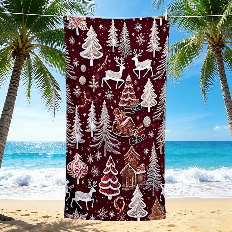 1Pc Christmas Winter Wonderland Beach Towel Quick Dry Multiuse For Beach Pool Gym Yoga Home Travel Christmas Halloween Xmas Gift S1167