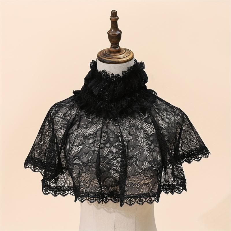 Gothic Ruffled Collar Capelet Cosplay Pullover Victorian Collar Lapel Medieval Cosplay Victorian Ruffled Lace Collar