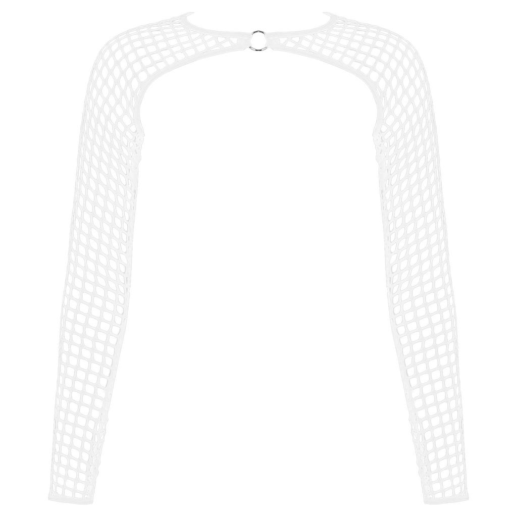 Womens Fishnet Cutout Crop Top O Ring Long Sleeve Sheer Lace Trim Casual Beach Coverup
