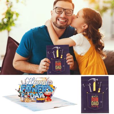 Toolbox Pop Up Father's Day Card for Dad 3D Happy Father's Day Greeting Card with Envelope from Son Daughter Wife Best Dad Award Card Gift for Husband