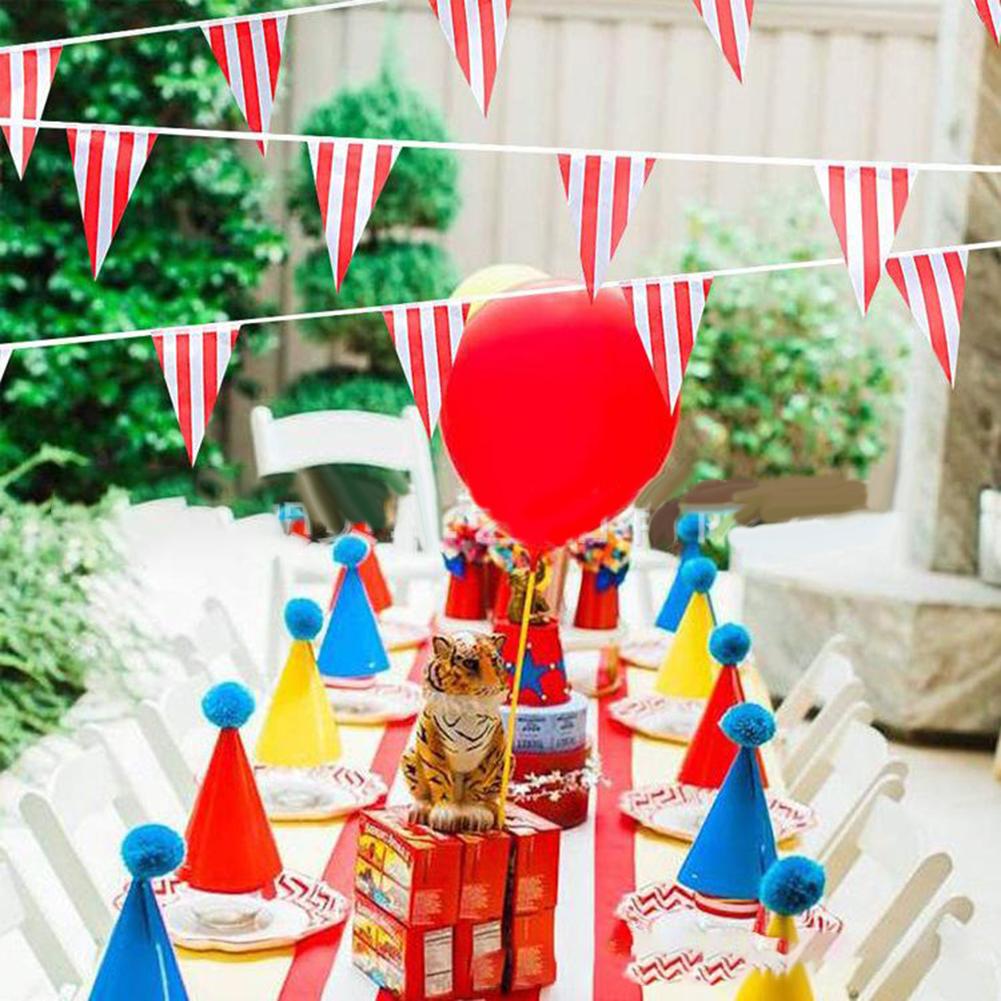1PC 10/30M Pennant Flags Red And White Striped Banner Carnival Theme Christmas Party Hanging Bunting Birthday Wedding Decoration