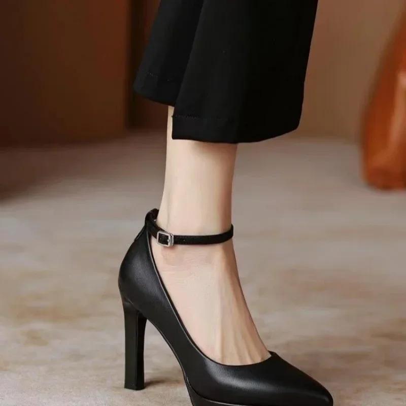 Fashion New White High Heels Women Spring Ankle Straps Pointed Toe Platform Casual Shoes for Women Classic Comfortable Women Work Shoes