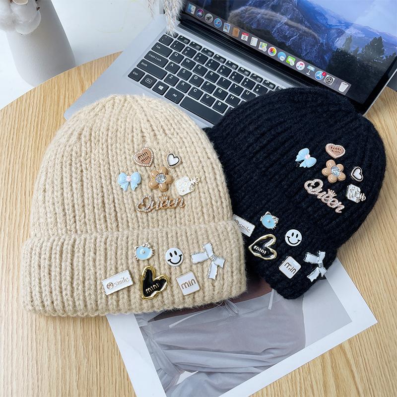 Japanese Patchwork Woolen Hat for Women with Large Head Circumference and Small Face Outdoor Winter Warm Ear Protection Pile Hat for Men Knitted Hat
