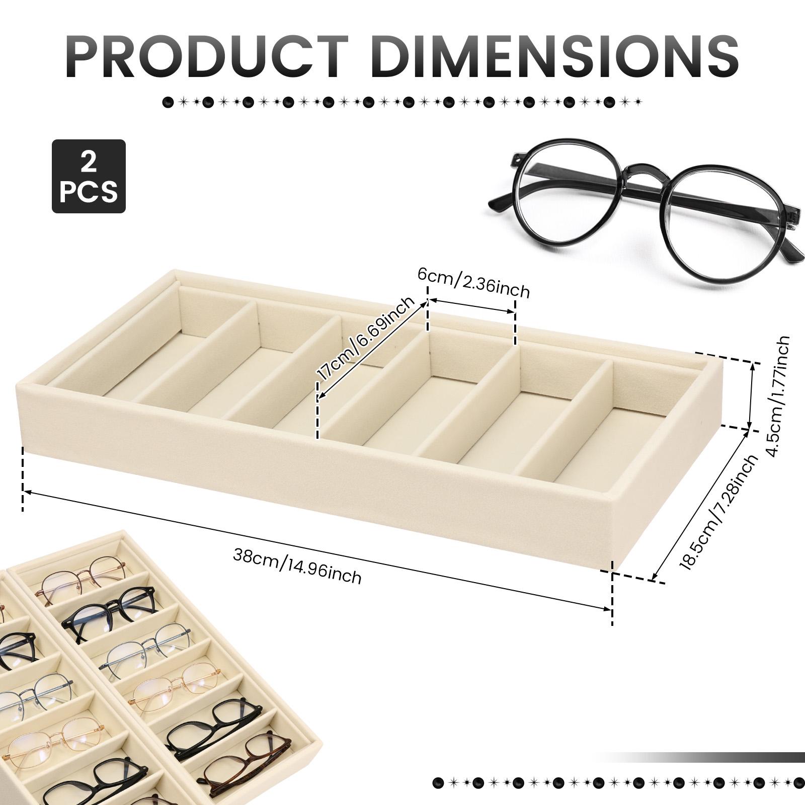 

2Pcs 6 Grid Sunglass Glasses Storage Case Sunglass Display Organizer Tray Stackable Eyeglasses Box Collector for Women Men