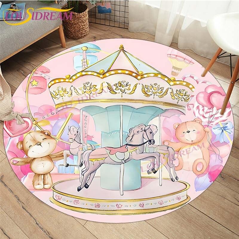Cute Fox Elephant Printed Round Carpets Fashion Home Cartoon Round Floor Mat Children Rug for Room Baby Play Mat Room Round Rugs