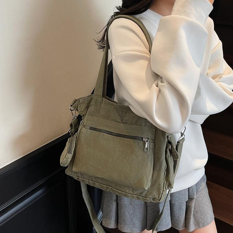 Canvas Bag Women's Large-capacity Simple Versatile Messenger Bag Casual Shoulder Class Commuter Tote Bag