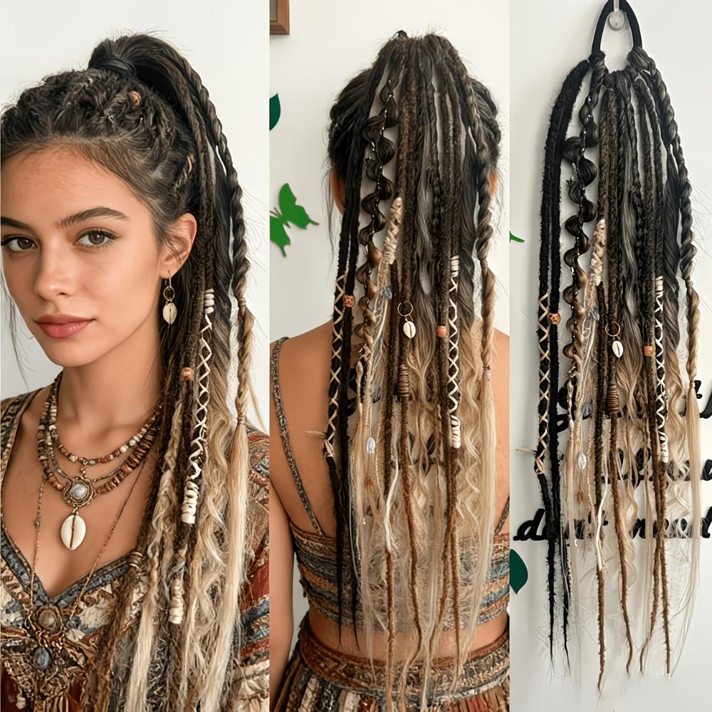 Ombre Textured Dreadlock Ponytail 24Inch Twist Braid Hairpiece Women's Braided Wigs for Women